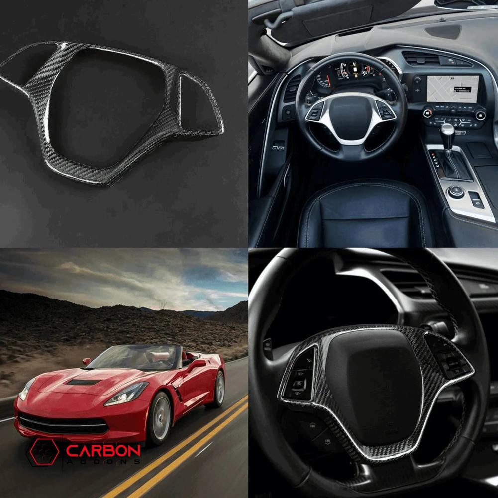 C7 Corvette 2014-2019 Carbon Fiber Steering Wheel Button Trim Cover