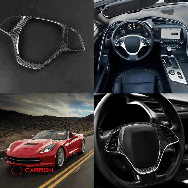 C7 Corvette 2014-2019 Carbon Fiber Steering Wheel Button Trim Cover