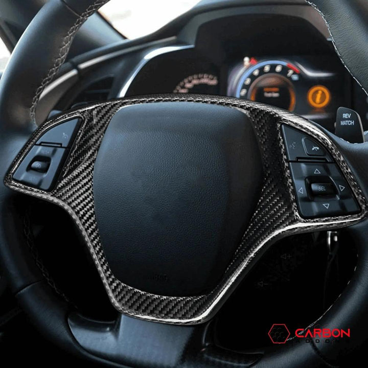C7 Corvette 2014-2019 Carbon Fiber Steering Wheel Button Trim Cover