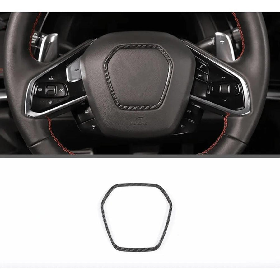 C8 2020+ Corvette Carbon Fiber Steering Wheel Airbag Chrome Trim Delete Cover