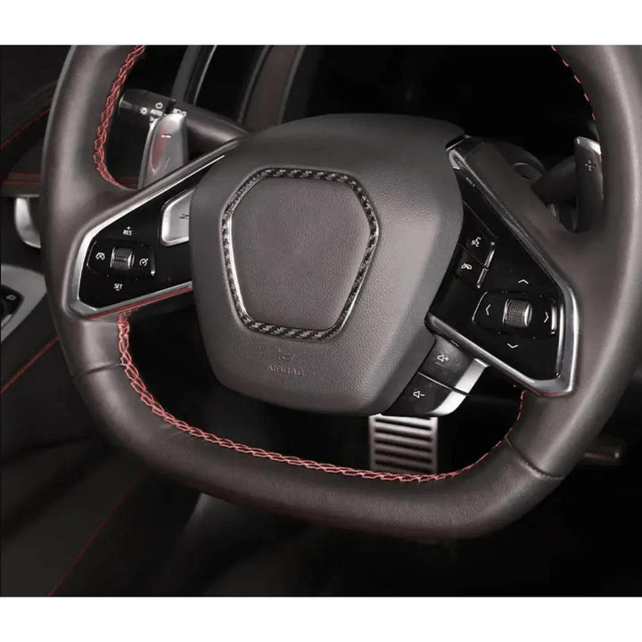 C8 2020+ Corvette Carbon Fiber Steering Wheel Airbag Chrome Trim Delete Cover