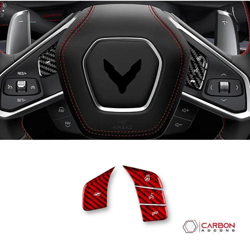C8 Corvette Carbon Fiber Heated and Non Heated Steering Wheel Button Covers