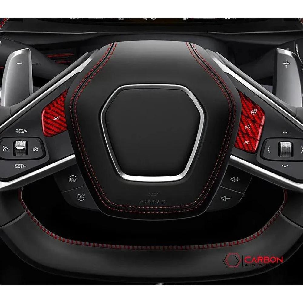 C8 Corvette Carbon Fiber Heated and Non Heated Steering Wheel Button Covers