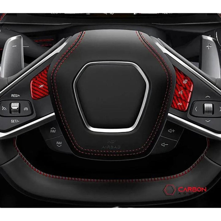C8 Corvette Carbon Fiber Heated and Non Heated Steering Wheel Button Covers