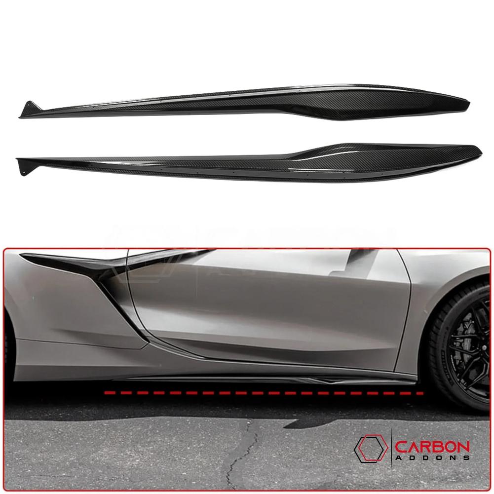 C8 Corvette Z06 & E-Ray DRY Carbon Fiber Side Skirts | 2023–2024 Real Dry Carbon OEM Fit