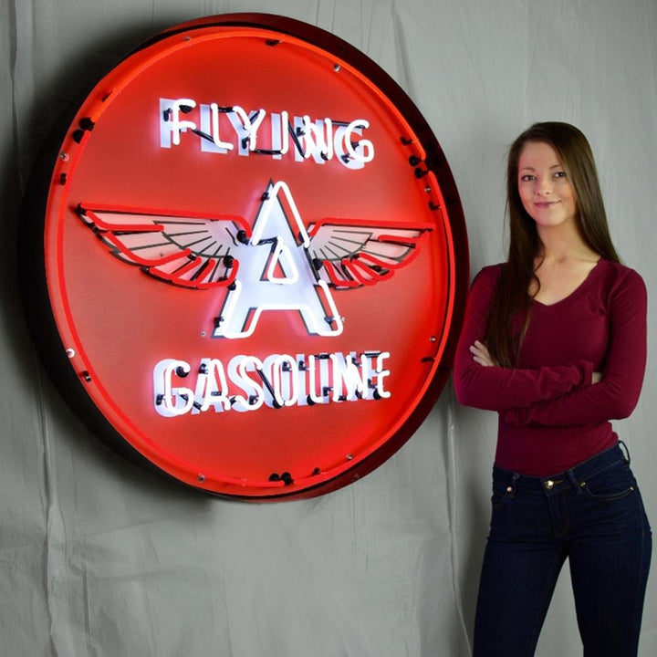 Corvette - Flying A Gasoline - Neon Sign in a Metal Can : Large 36 Inch Across