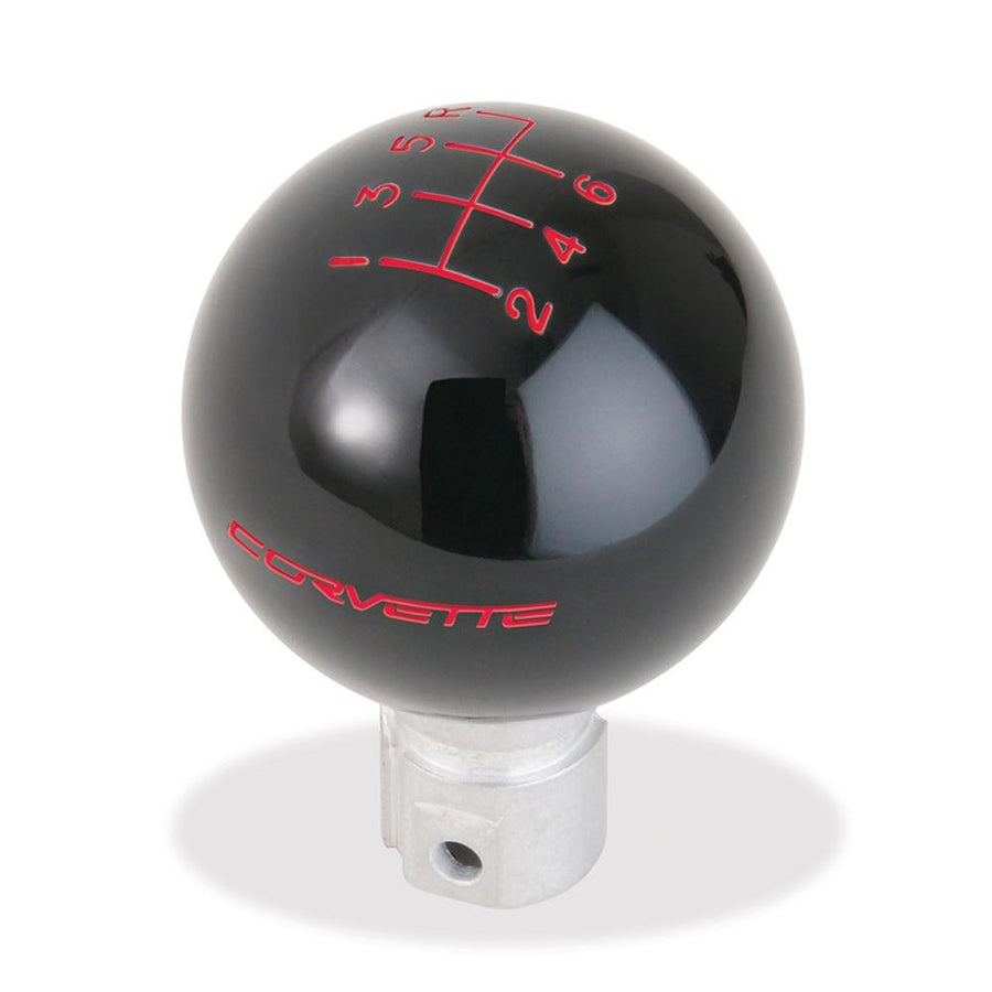Corvette Script 6 Speed Shift Knob - Black, Red : 2005-2013 C6, Z06, ZR1, Grand Sport