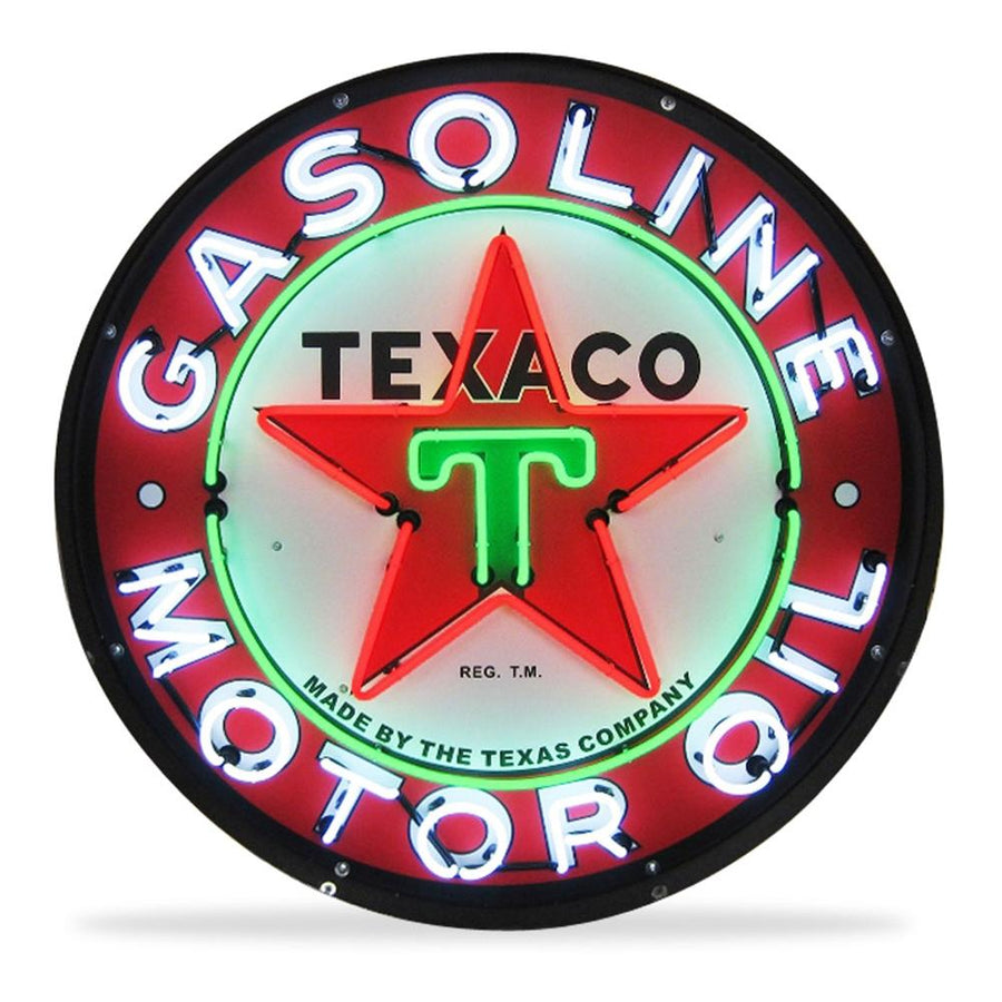 Corvette - Texaco Motor Oil - Neon Sign in a Metal Can : Large 36 Inch Across
