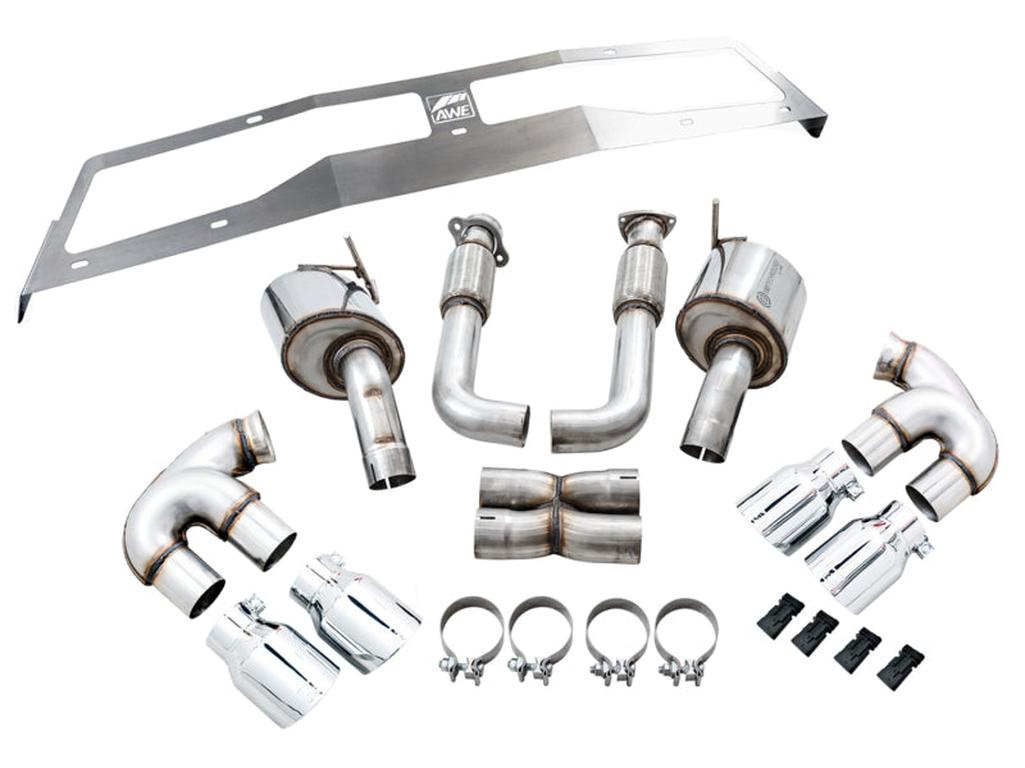 AWE Tuning Touring Edition Exhaust for Chevrolet Corvette C8 with Quad Chrome Silver Tips