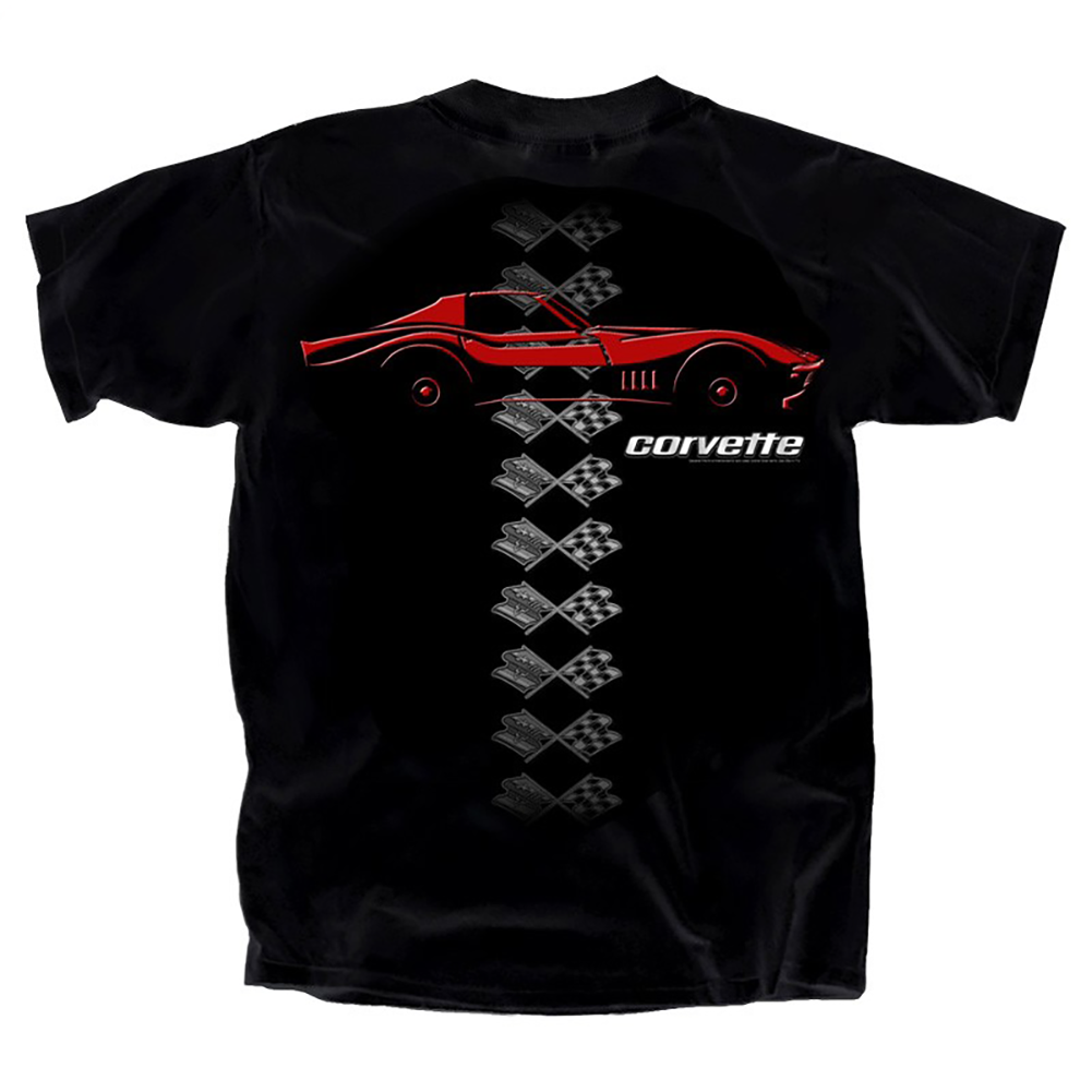 C3 Corvette 1969 Stingray Outline w/Flags T-shirt : Black
