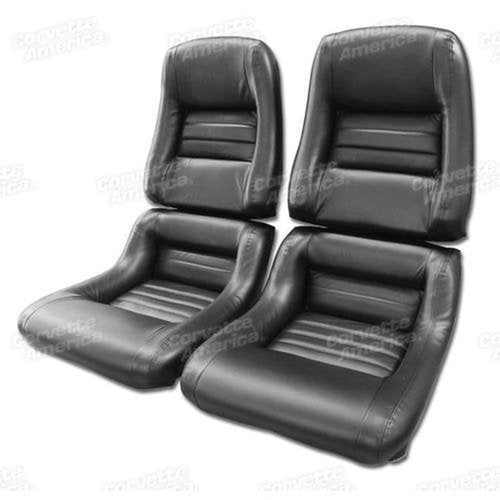 Corvette Mounted Driver Leather Seat Covers. Black Leathr/Vinyl 2-Bolster: 1979-1982