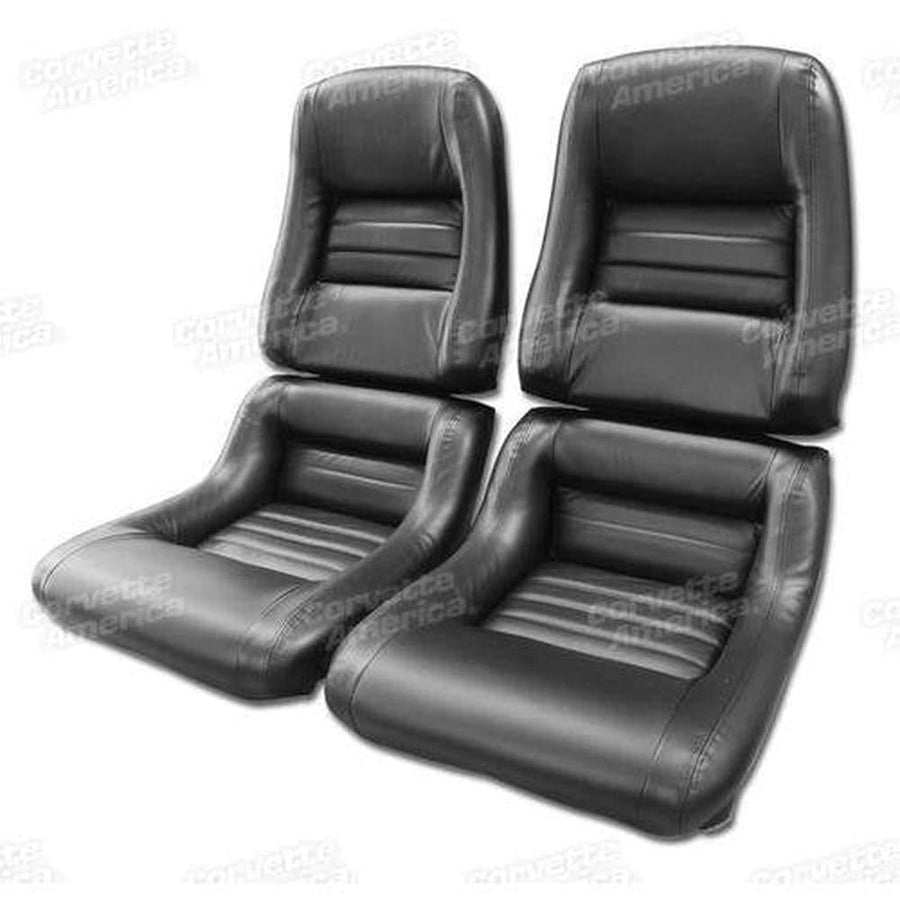 Corvette Mounted Driver Leather Seat Covers. Black Leathr/Vinyl 2-Bolster: 1979-1982
