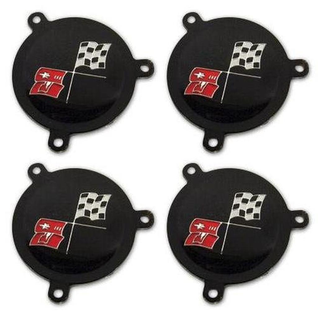 Corvette Hubcap Spinner Emblems. W/Black Upper LH - 4 Piece Set: 1965-1966
