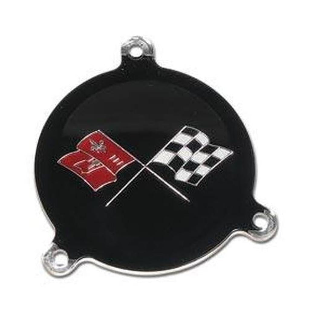 Corvette Emblem. Hubcap Spinner W/Black Upper LH: 1965-1966