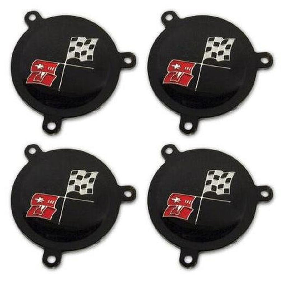 Corvette Hubcap Spinner Emblems. W/Black Upper LH - 4 Piece Set: 1965-1966