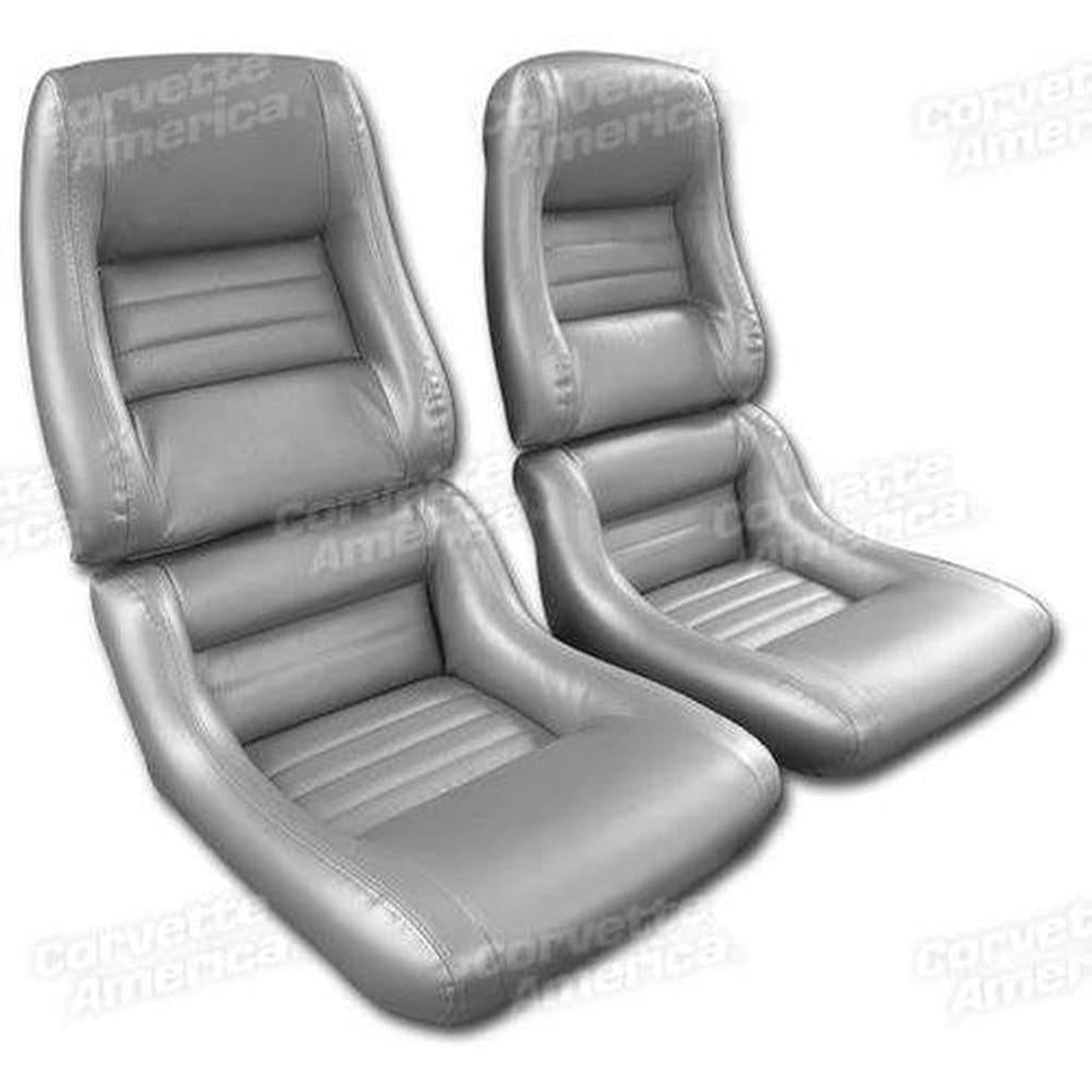 Corvette Mounted Leather Seat Covers. Silver Lthr/Vnyl Original 2--Bolster: 1981