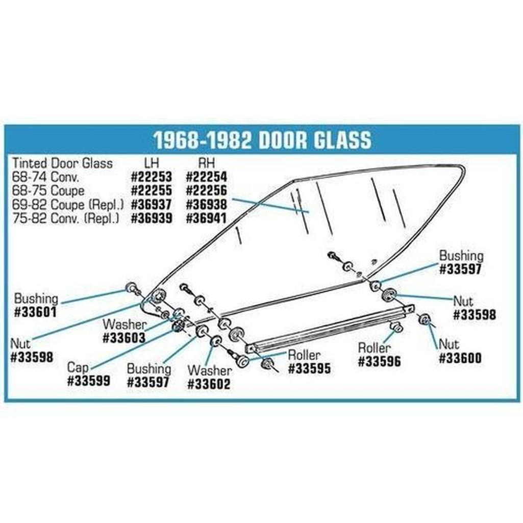 Corvette Door Glass. Tinted Coupe RH: 1968-1975