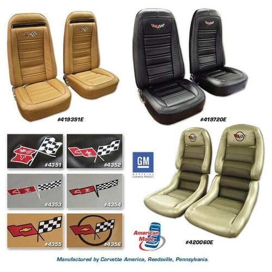 1976-1978 Corvette C3 Embroidered Leather Seat Covers - Dark Brown 100%-Leather