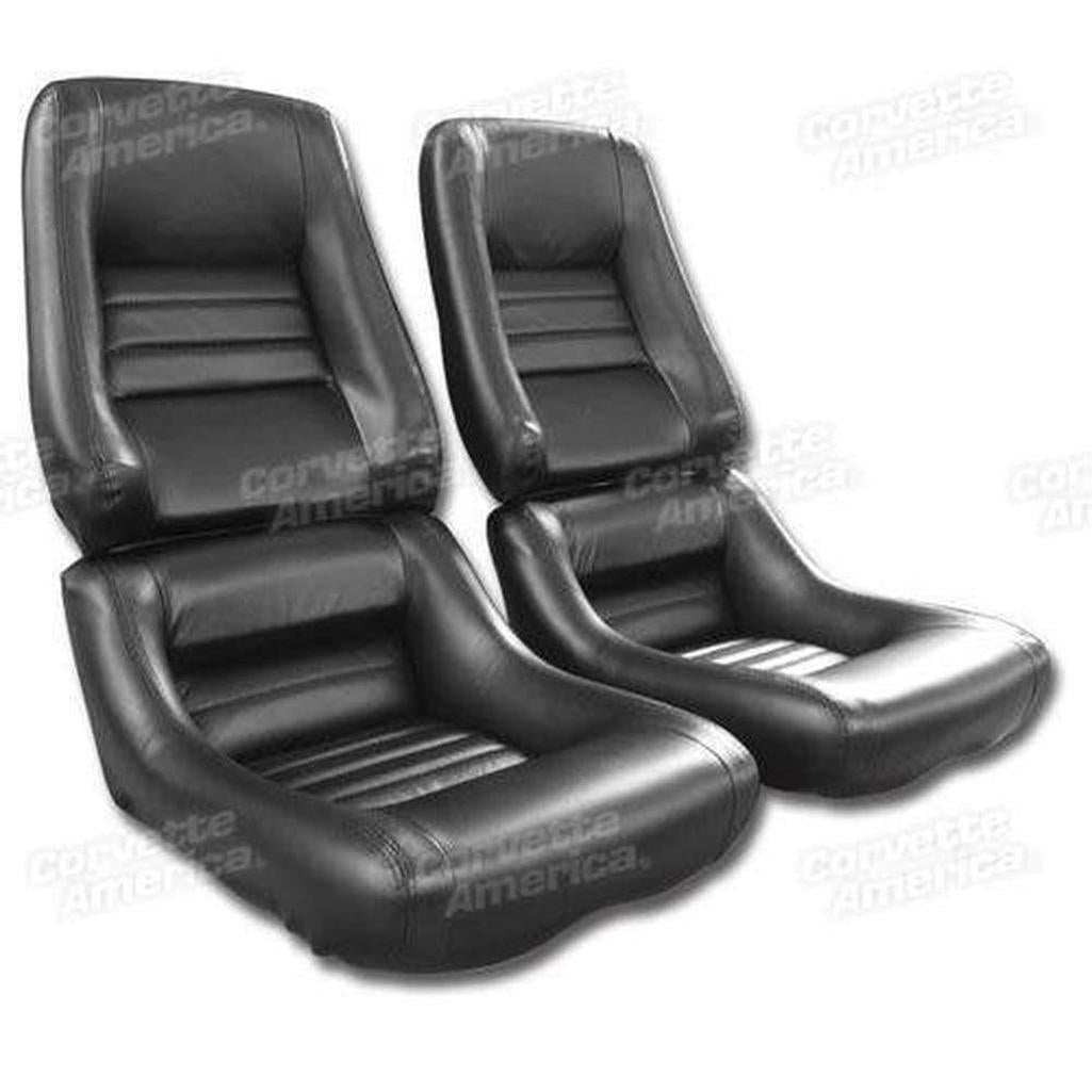 Corvette Mounted Driver Leather Seat Covers. Black Leathr/Vinyl 4-Bolster: 1979-1982