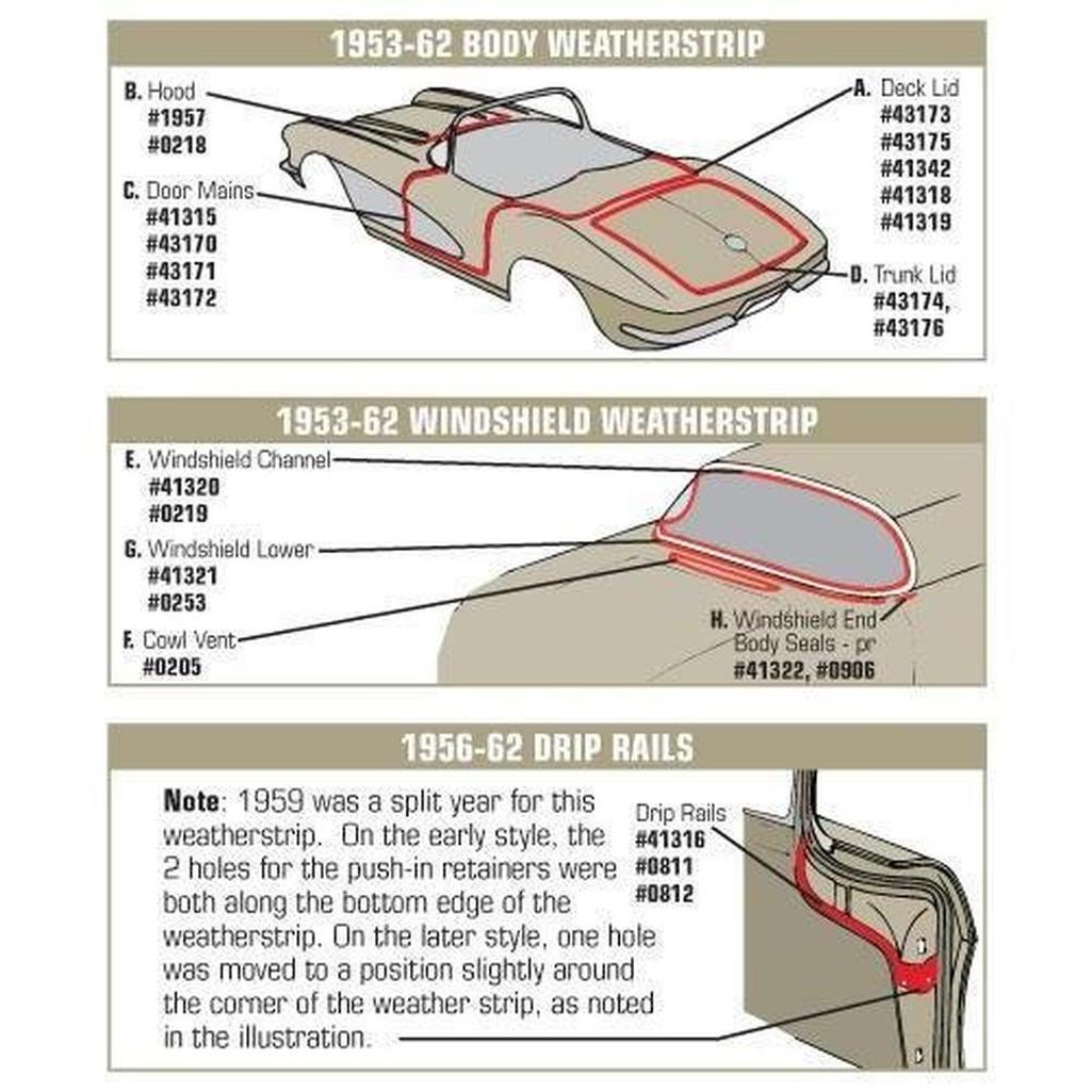 Corvette Weatherstrip Kit. Windshield - USA: 1956-1962