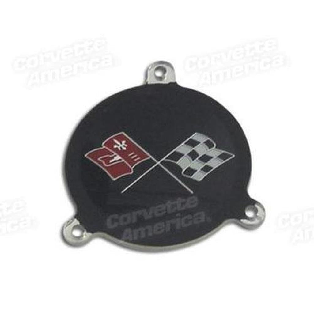 Corvette Emblem. Hubcap Spinner W/White Upper LH: 1965-1966