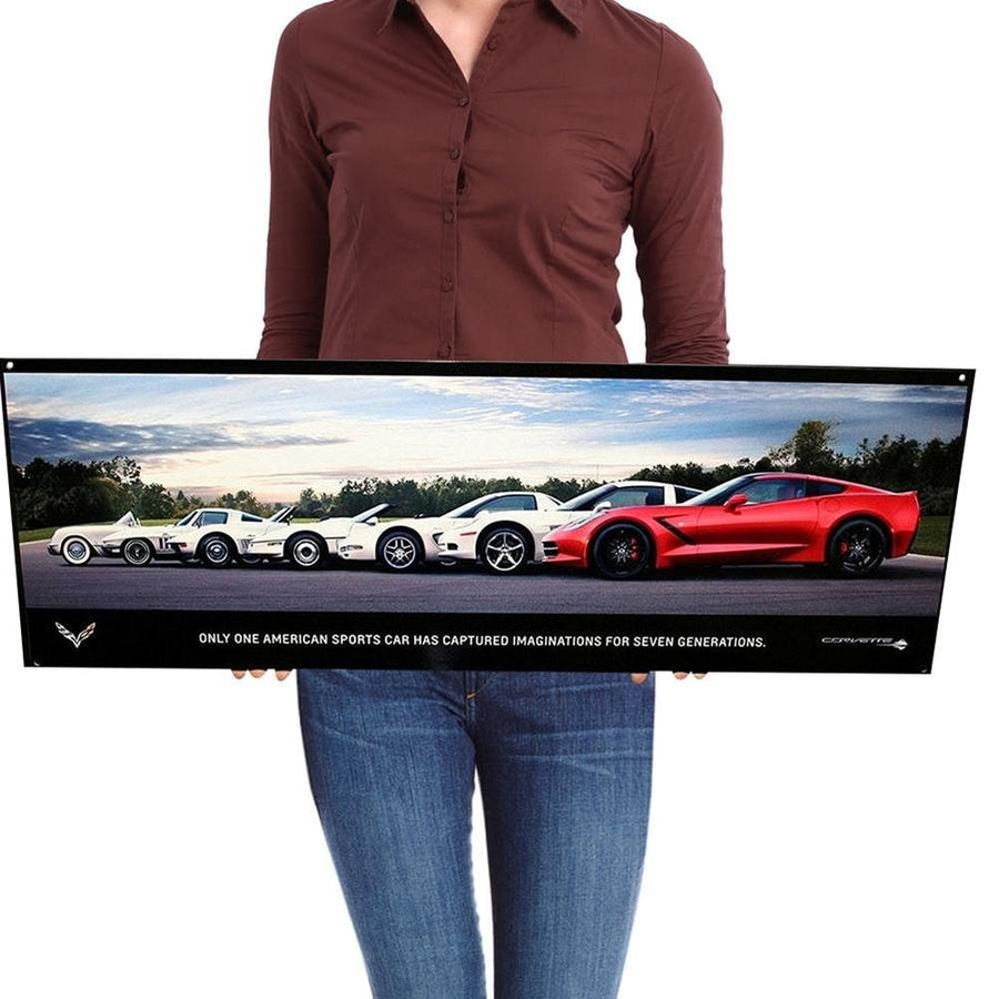 Corvette Generations 14 Gauge Metal Sign - 35" x 12" : C1, C2, C3, C4, C5, C5, C7