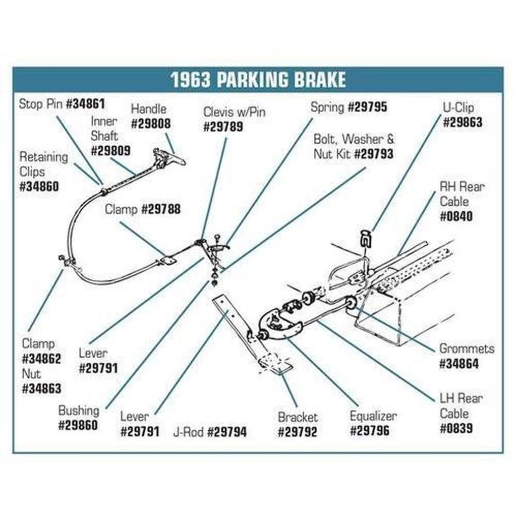 Corvette Park Brake Cable - Front: 1963