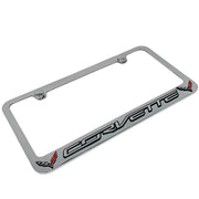 2014-2019 C7 Corvette License Plate Frame - Chrome with Corvette Script & Crossed Flags Logo,License Plate Frames