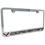 2014-2019 C7 Corvette License Plate Frame - Chrome with Corvette Script & Crossed Flags Logo,License Plate Frames