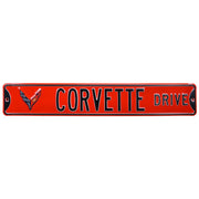 C8 Corvette Drive Crossed-Flag Emblem - Metal Sign : Red,Signs & Flags