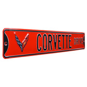 C8 Corvette Drive Crossed-Flag Emblem - Metal Sign : Red,Signs & Flags