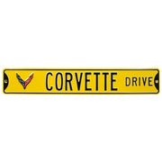 C8 Corvette Drive Crossed-Flag Emblem - Metal Sign : Yellow,Signs & Flags
