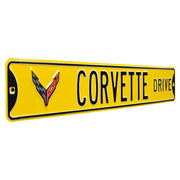 C8 Corvette Drive Crossed-Flag Emblem - Metal Sign : Yellow,Signs & Flags