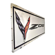 C8 Z06 Corvette w/ Flags Stainless Sign - Chrome 35" x 12",Signs & Flags