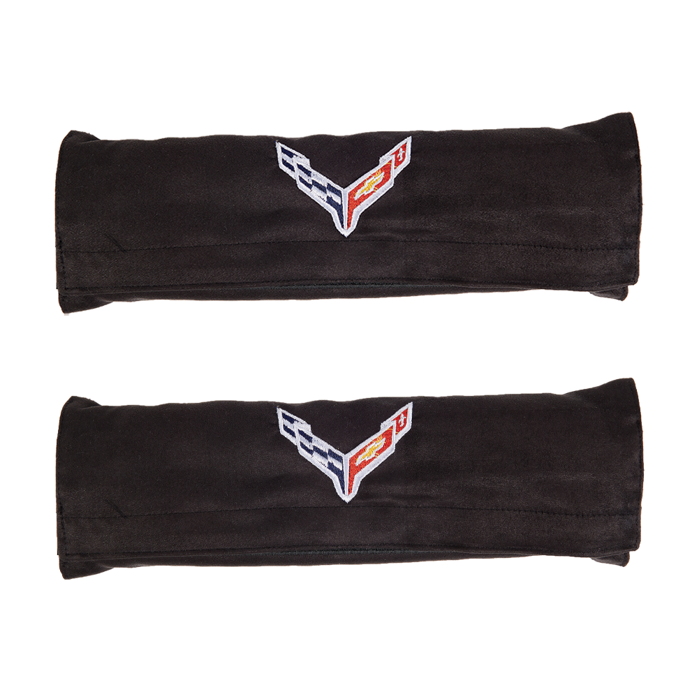C8 Corvette Seatbelt Cover with Flags - Black,[Pair,Misc Interior