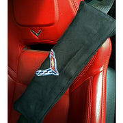 C8 Corvette Seatbelt Cover with Flags - Black,Misc Interior