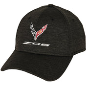 C8 Corvette Z06 Embroidered Heathered Cap With Flags : Dark Grey,Hats