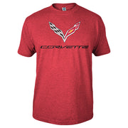 C7 Corvette Logo Flag T-shirt : Heather Red,Apparel