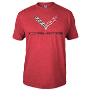 C7 Corvette Logo Flag T-shirt : Heather Red,Apparel