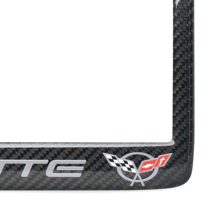 C5 Corvette script with w/Double Logo License Plate Frame - Carbon Fiber,Exterior