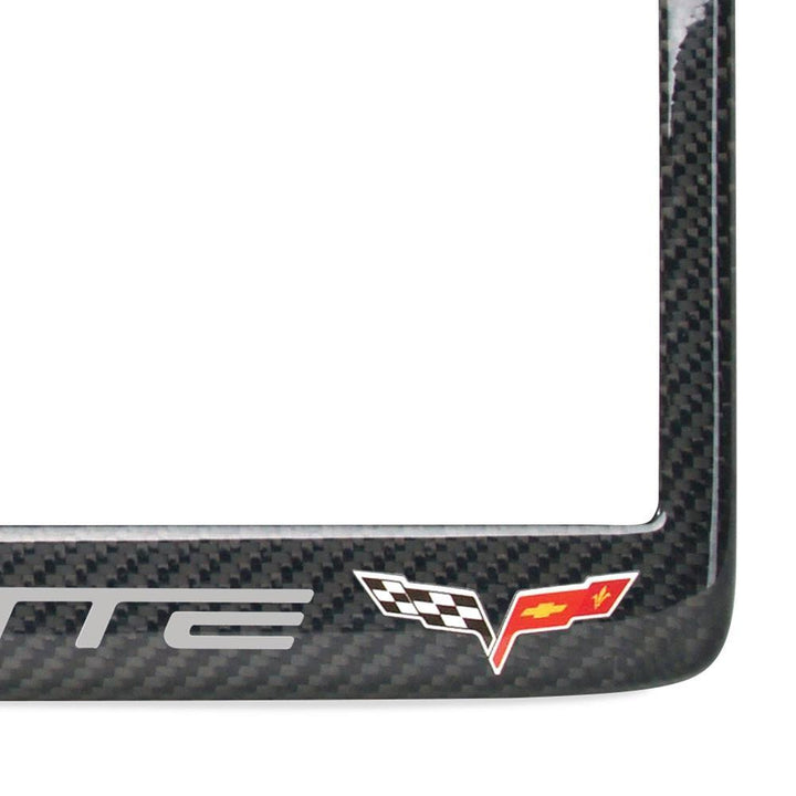 C6 2005 - 2013 Corvette Gray Script w/Double Logo License Plate Frame - Carbon Fiber,Exterior
