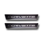 C6 Corvette Door Sill Plates - Stainless Steel Corvette Script with Carbon Fiber Overlay,Interior