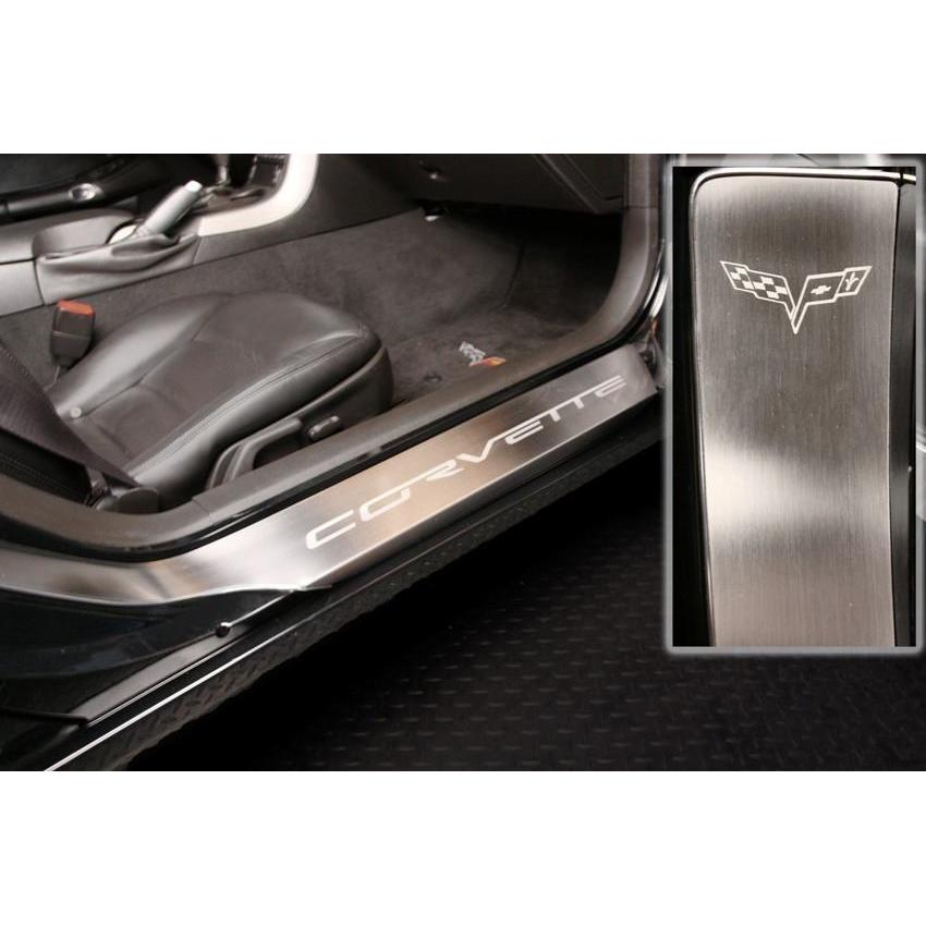 C6 Corvette Stainless Steel Etched Door Sill Inserts (05-13 C6),Interior