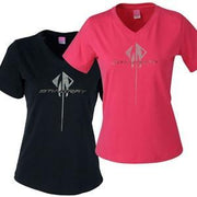 C7 Corvette - Ladies Rhinestone Stingray Logo Scoop Neck Tee - Black,Apparel