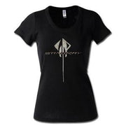 C7 Corvette - Ladies Rhinestone Stingray Logo Scoop Neck Tee - Black,Apparel