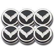 C7 Corvette Cap Cover 6Pc. Set Manual - C7 Crossed-Flags Emblem GM Licensed Chrome/Brushed/Carbon Fiber Inlay Colors,Engine