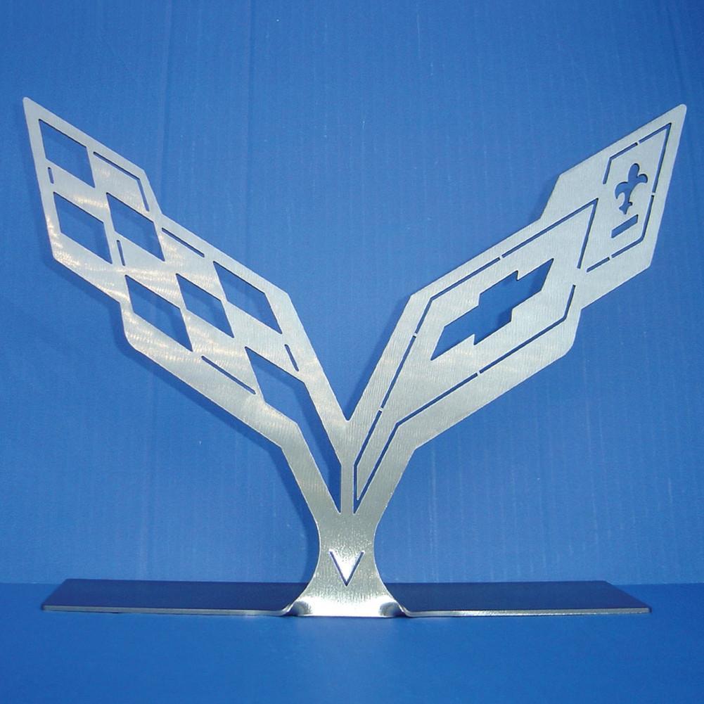 C7 Corvette Crossed Flag Emblem Desk Art - 15 inch,Home & Office