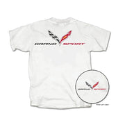 C7 Corvette Grand Sport with Crossed Flags Tee Shirt : White,Apparel
