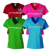 C7 Corvette Stingray - Ladies Triple Mark V-Neck Tee. Colors: Independence Red, Green Apple, Caribbean Blue and Hot Pink.,