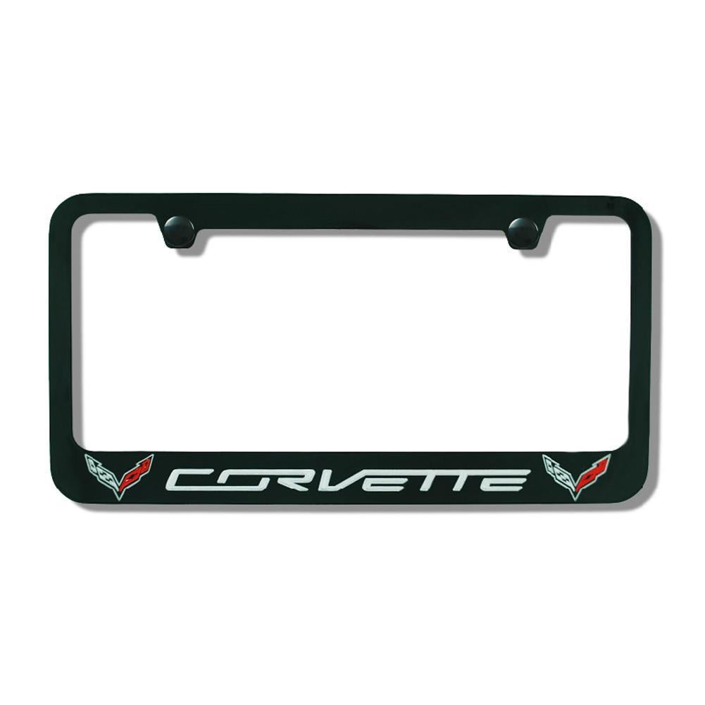 C7 Corvette Stingray Black License Plate Frame w/Double Logo,Exterior